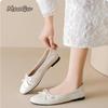 Fashion Elegant Bowknot Ballerina Women's Flats Round Toe Soft Sole Comfortable Slip-On Ladies Loafers Leather Single Mules Shoes Size35