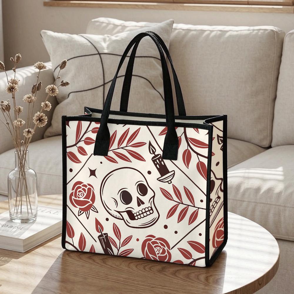 Gothic Skull Rose Print Casual Tote Bag