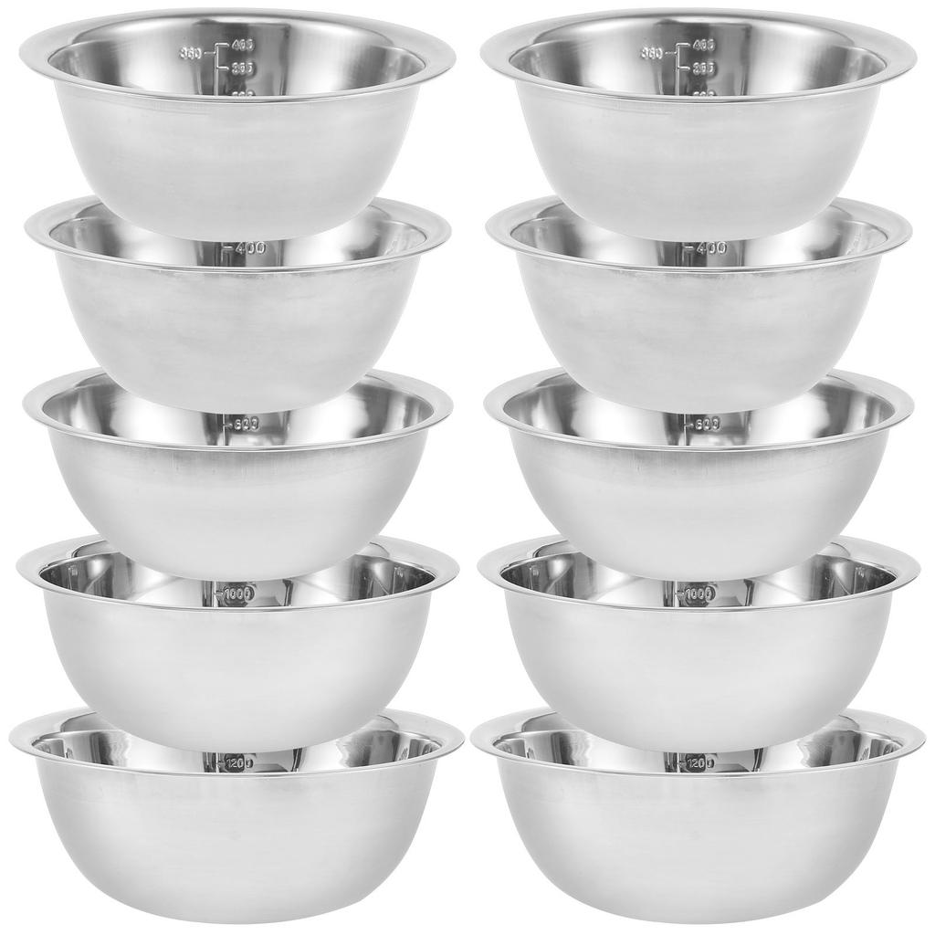 10Pcs Stainless Steel Mixing Bowls Set Multipurpose Soup Basin 5 Sizes Non Slip Nesting Whisking Bowls For Salad Cooking Baking