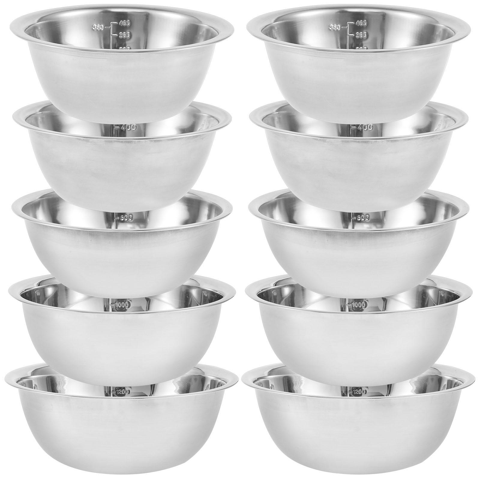 

10Pcs Stainless Steel Mixing Bowls Set Multipurpose Soup Basin 5 Sizes Non Slip Nesting Whisking Bowls For Salad Cooking Baking