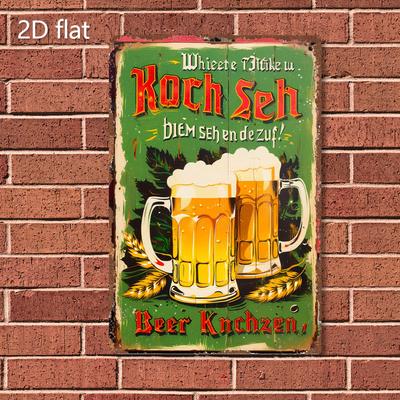 Vintage Beer Advertisement Iron Sign Rustic Wall Hanging Decorative Plaque with German Quote Perfect for Home and Office