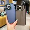 With Lesn Film Metal Camera Holder Stand Phone Case For iPhone 15 Plus 14 Pro Max 13 Pro 12 11 Shockproof Matte Lens Bracket Shell Cover