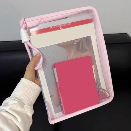 Transparent Zipper Pouch A4 Letter Size File Folder with Handle Portable Document Organizer for Office School Travel Supplies