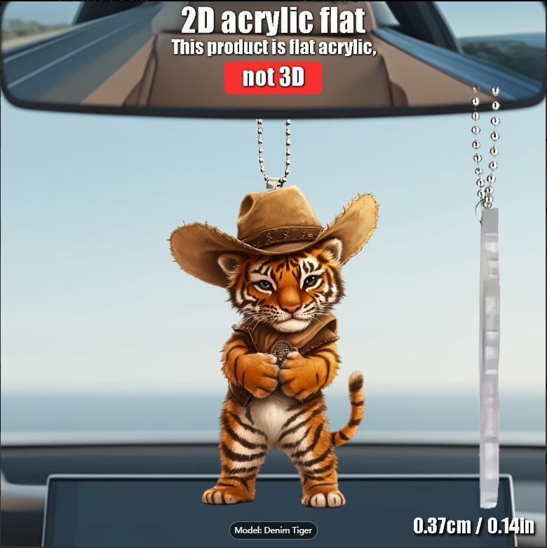 2D Cute Little Tiger Keychain Cartoon Animal Flat Pendant Acrylic Ornament Charms for Bag Hanging Decoration Party Festive Gift