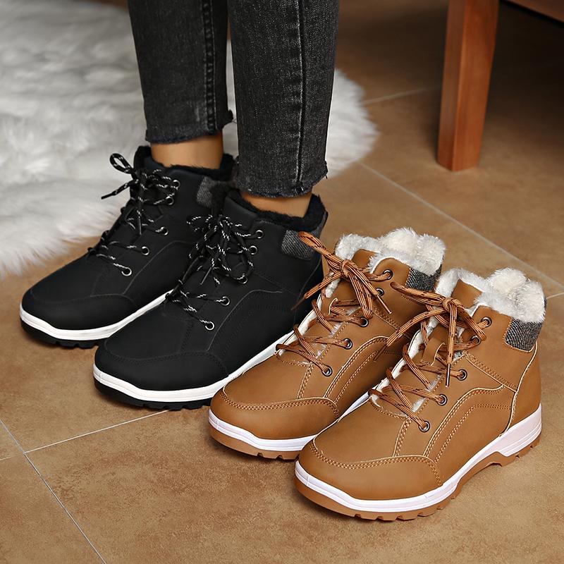Mode Frauen Lace Up Dicke Sohle Warme Schnee Stiefel 2024 Neue Winter Flauschigen Baumwolle Gepolsterte Schuhe Damen Wasserdicht Rutschfeste plattform Turnschuhe