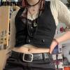 Gothic Fashion vintage Jacket Vest Solid Aesthetic Vintage Slim Button Streetwear Chic Vest Tops Sleeveless Casual Tanks Cropped