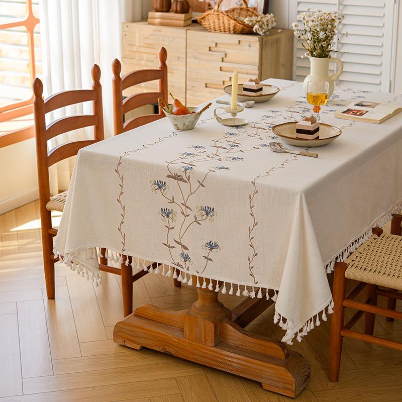 French Linen Embroidered Waterproof Tablecloth Rectangular Coffee Table Cover Fresh And Elegant