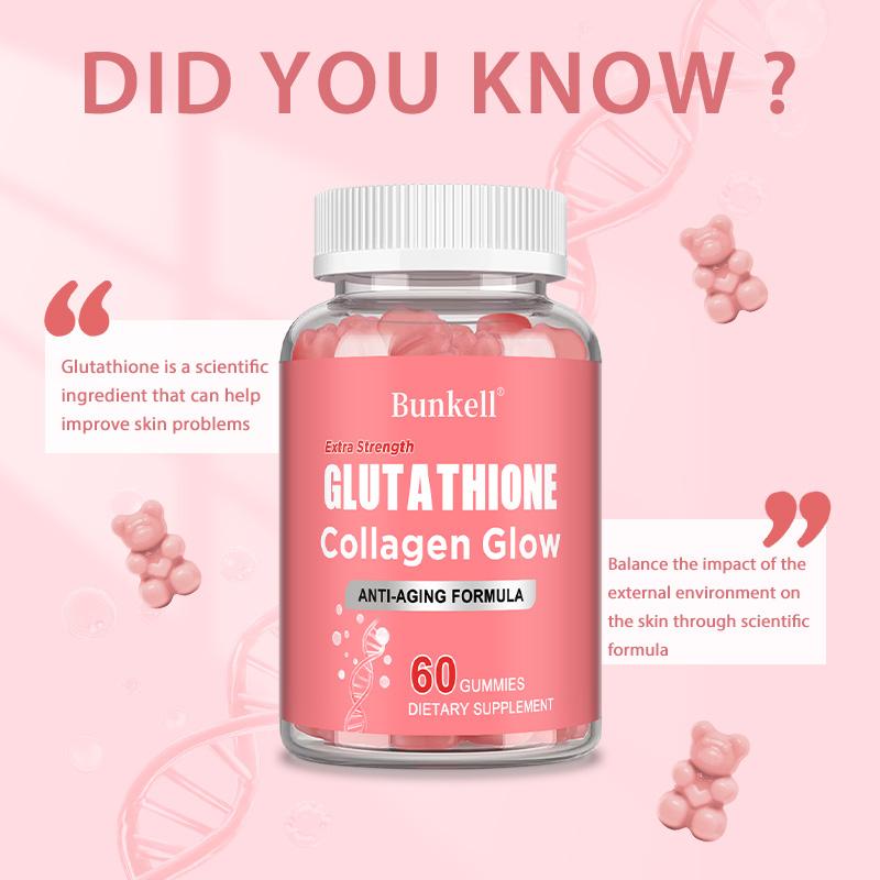 Glutathione Collagen Dietary Supplement, With Vitamin B6, C, D, E, 60 Gummies Per Bottle