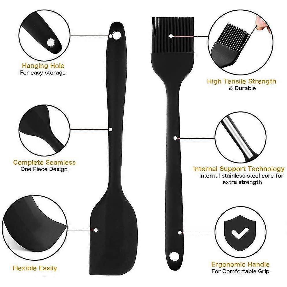 5 Piece Black Kitchen Utensils Set, Cooking Utensils Set Spatula, Whisk, Silicone Dough Scraper, Oil Brush, Non-stick And Heat Resistant Cooking Utens