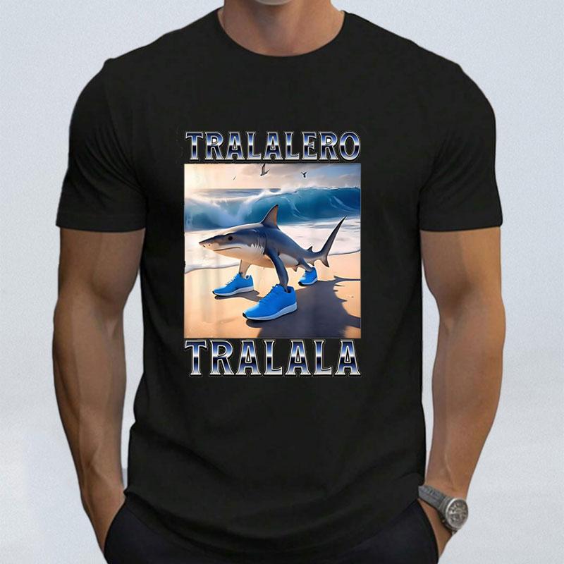 

Tralalero Tralala Italian Brainrot Funny MemeY2k Clothes Letter Graphic Cotton Short Sleeve Crewneck Printed Summer Men T Shirt 5XL різнокольоровий