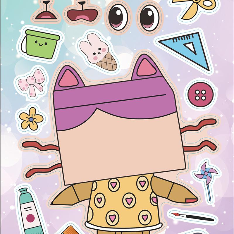 6Sheets Gabby'S Dollhouse Make A Face Puzzle Stickers Cartoon Parent-Child Interactive Puzzle Ledger Diy Face Stickers