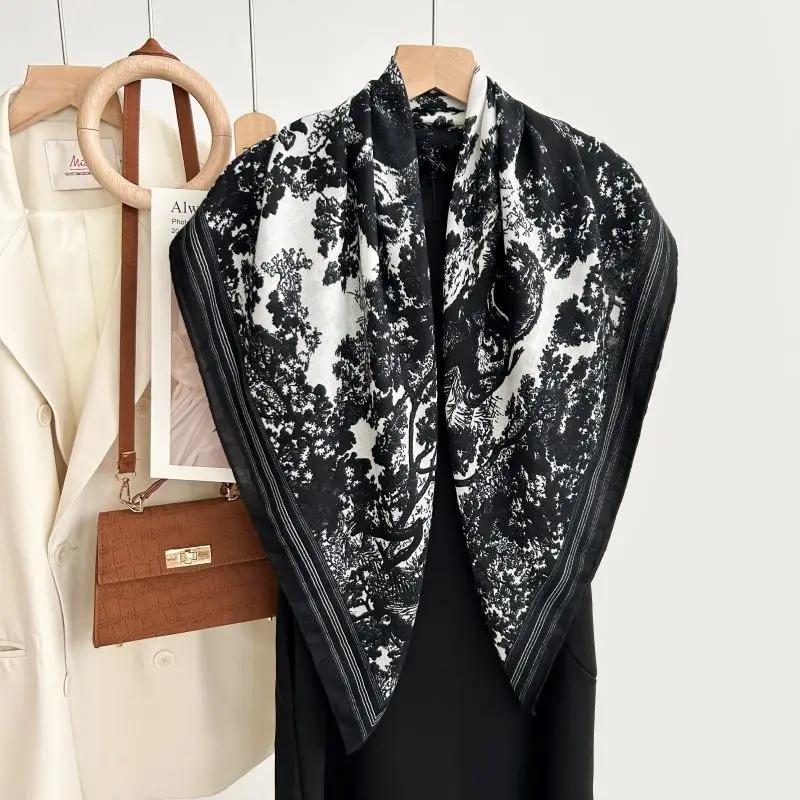 Wiosenny Szal Damski Luksusowy Design Szal Jedwab Gładki Szal Miękka Muzułmańska Opaska Szal Plaża 90x90cm