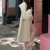 Gentle Lazy Style White Hooded Cardigan for Women Early Autumn Soft and Simple Temperament Long Coat
