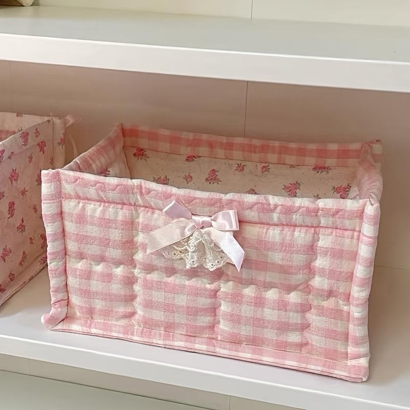 Ins Style Desktop Storage Basket, Foldable Large Capacity Organizer for Home Office Bathroom