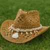 New Hollow Cowboy Straw Hat Large Brim Seashell Beach Sun Hat Big Head Circumference Bohemian Hat Sunshade