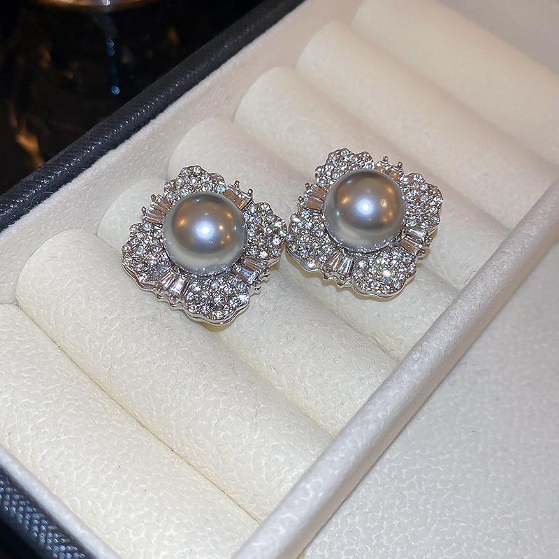 Zircon Irregular Round Pearl Earrings Light Luxury Premium Stud Earrings French Exquisite Versatile Earrings