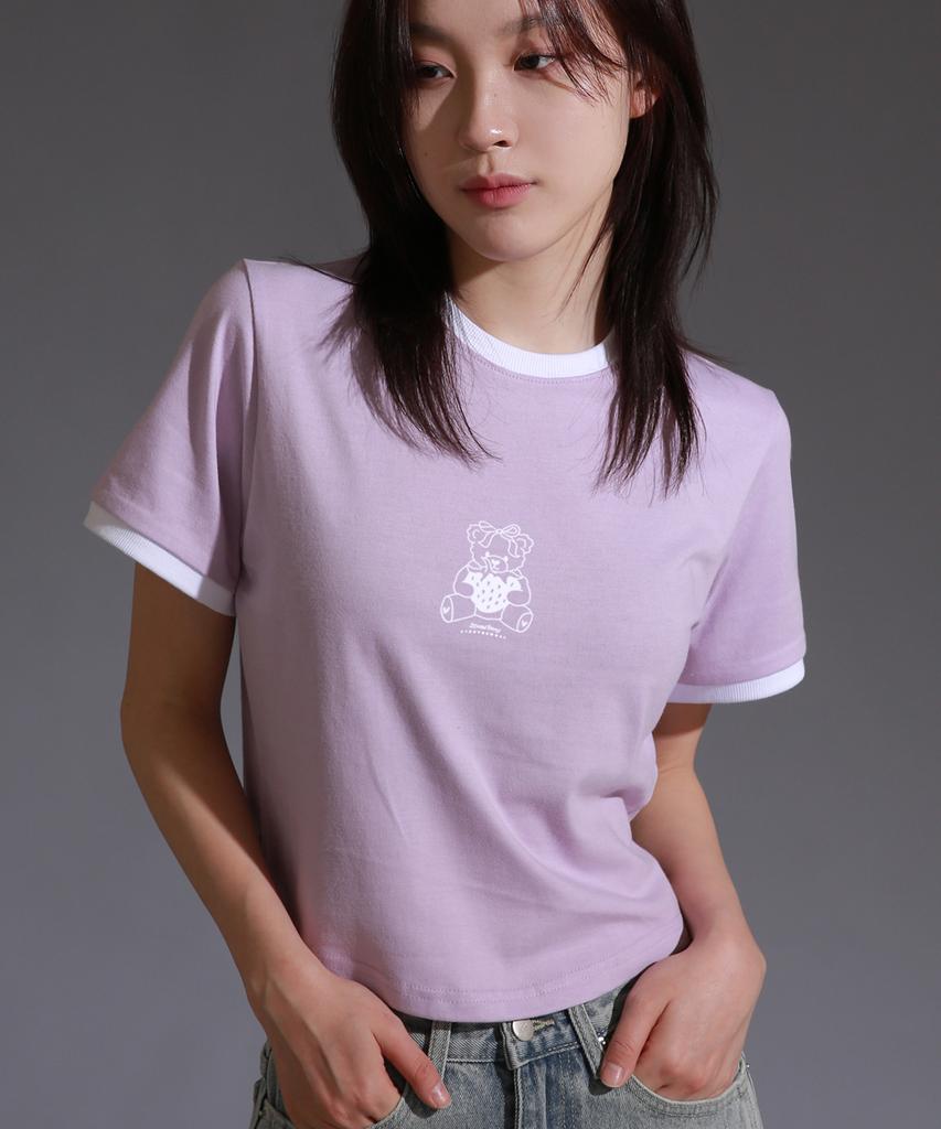 LIKE THE MOST Tip Color Block Strawberry Short Sleeve T-Shirt_Purple