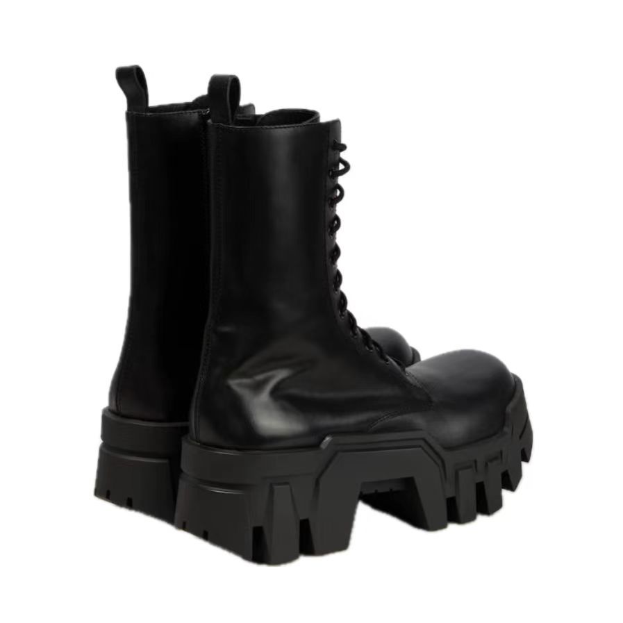 Męskie Buty Bulldozer Samochód Okrągły Nosek Gruba Podeszwa Wysokie Zwiększające Przekładnia Dół Chelsea Motocyklowe Trampki Buty