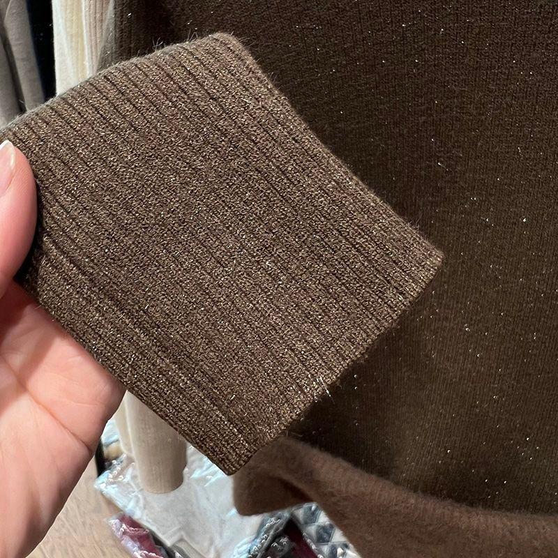 Women Solid Bright Fleece Warm Sweaters Casual Slim-fit Elegant Pullovers Half Turtleneck Long Sleeve Knitwear Jumpers