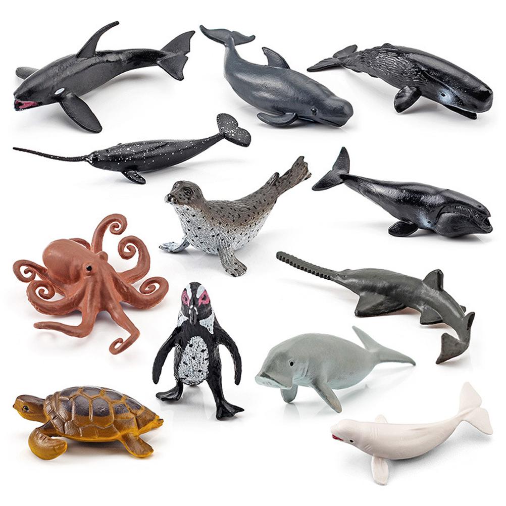 12PCS Mini Sea  Toys for Kids Plastic Sea Animals Doll Simulation Ocean Animals Figures Model Gift