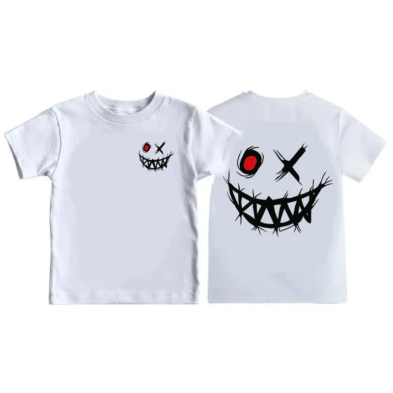T-shirt Imprimé à Motifs Thème Sombre pour Enfants Été Coton Pur Manches Courtes Hauts Décontractés Cadeaux Garçons et Filles