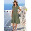 V-neck Fashion Elegant Summer Lotus Leaf Sleeve Dress Large Swing Pocket Party Dress Solid Color Casual Sweet Mid Length Splicing Dresses