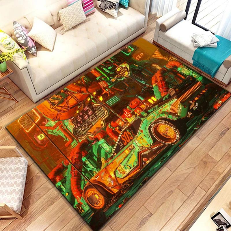 Cyberpunk urban nightscape printed carpet, living room bedroom home decoration carpet, bathroom anti-skid rugs for bedroom