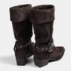 Fashion Women's 2025 New Fashion Mid-leg Boots Long-leg Knight Boots Block Heel Pointed Toe Cowhide Western Pile Boots