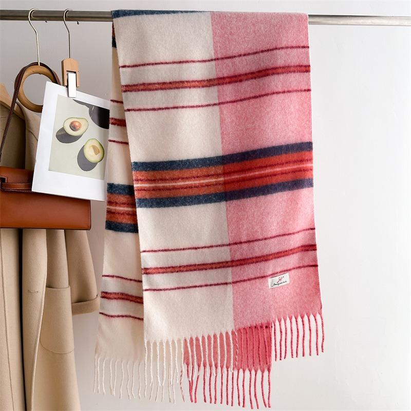 Striped Gradient Tassel Scarf Warm Unisex Winter Versatile Shawl