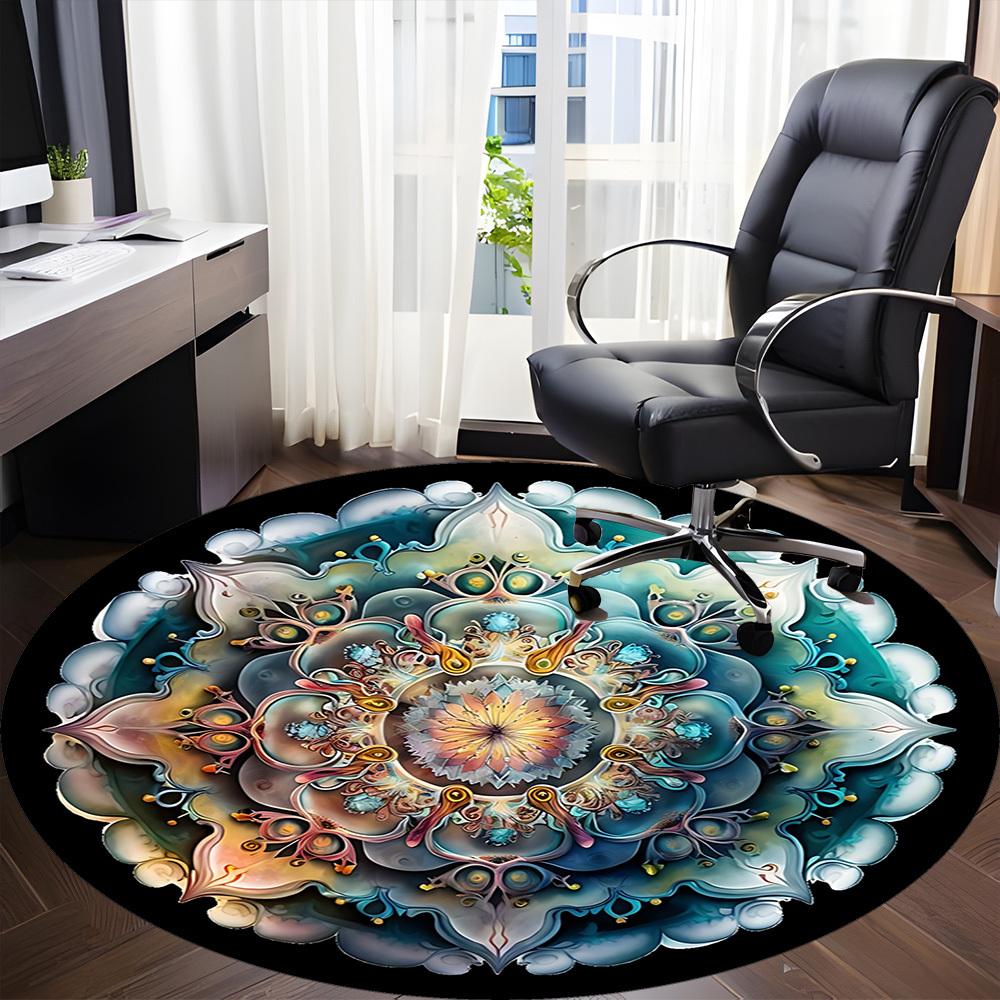 1pc Mandala Artwork Chair Carpet for Office, Round Polyester Mat, Indoor Decor for Office, Easycare Fabric, Washable Non-slip Area Carpet