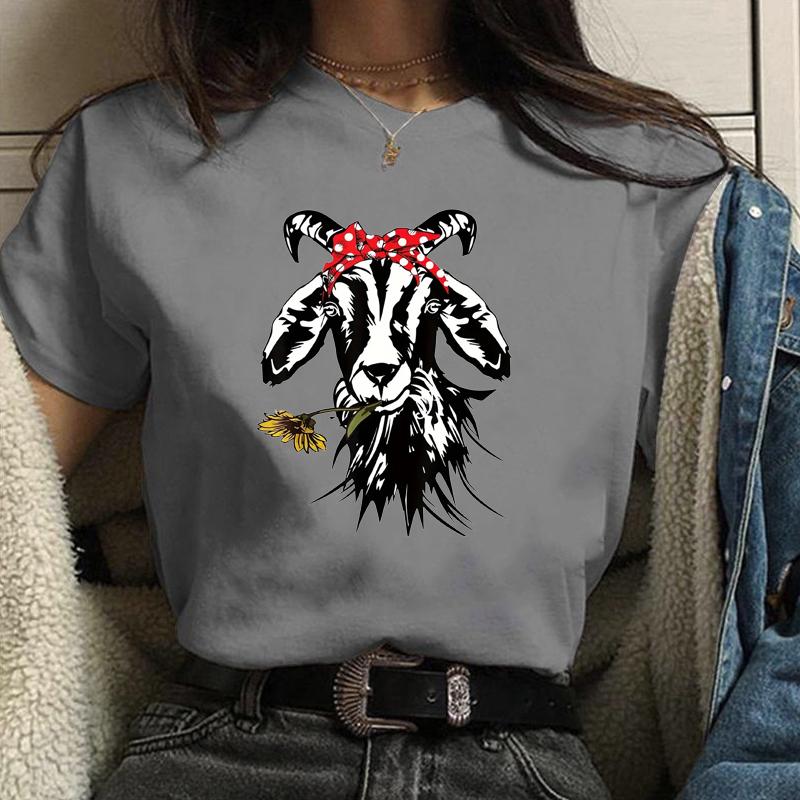 Cute Goat Pattern Printed T-Shirt Women's Goat Harajuku T-Shirt Summer Cool Fashion Women's Tops