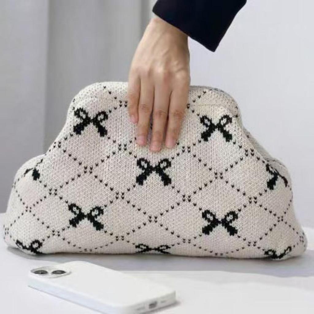Striped Knitted Bag for Women, Wedding Banquet Handbag, Artistic Retro Woven Tote Bag, Simple and Fashionable Handbag