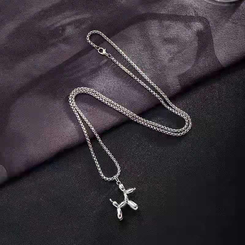 Bungee Jumping Balloon Dog Necklace: Punk Hip Hop Titanium Steel Sweater Chain for Couples with Accessories