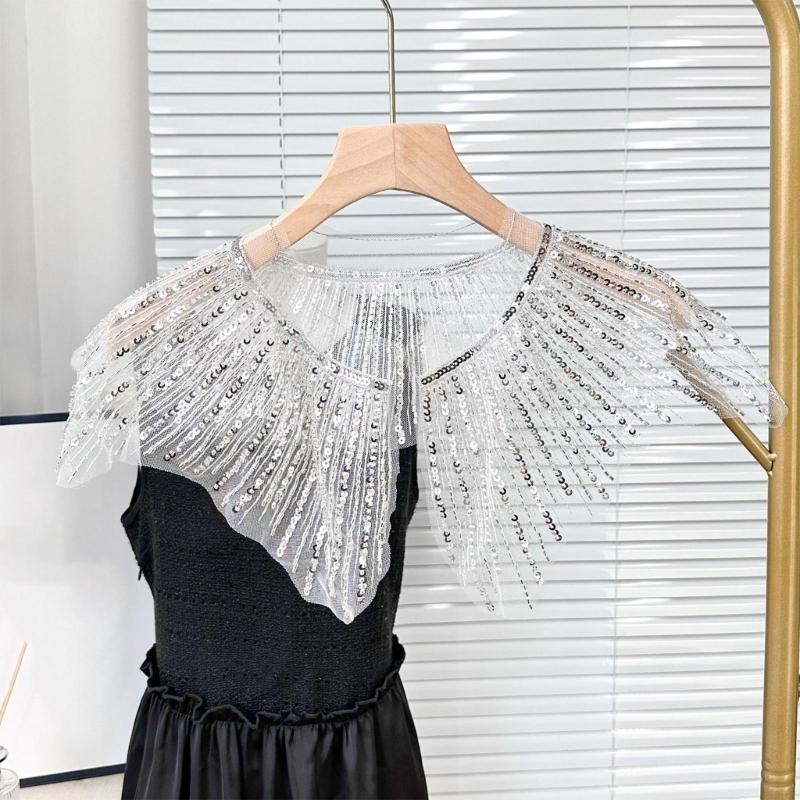 Eye-Catching Sequins Collar Appliques for Clothes Dress Sewing Patches DIY Lapel Wedding Dress Decors Accessories