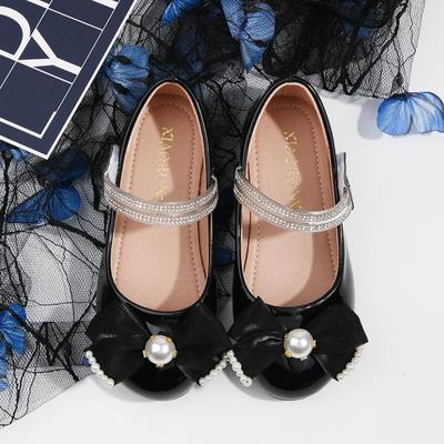 Children Performance Mary Janes Princess Lolita Fashion Girl Glossy Patent Leather Shallow Flat Hook & Loop Kid Cute Black Shoes