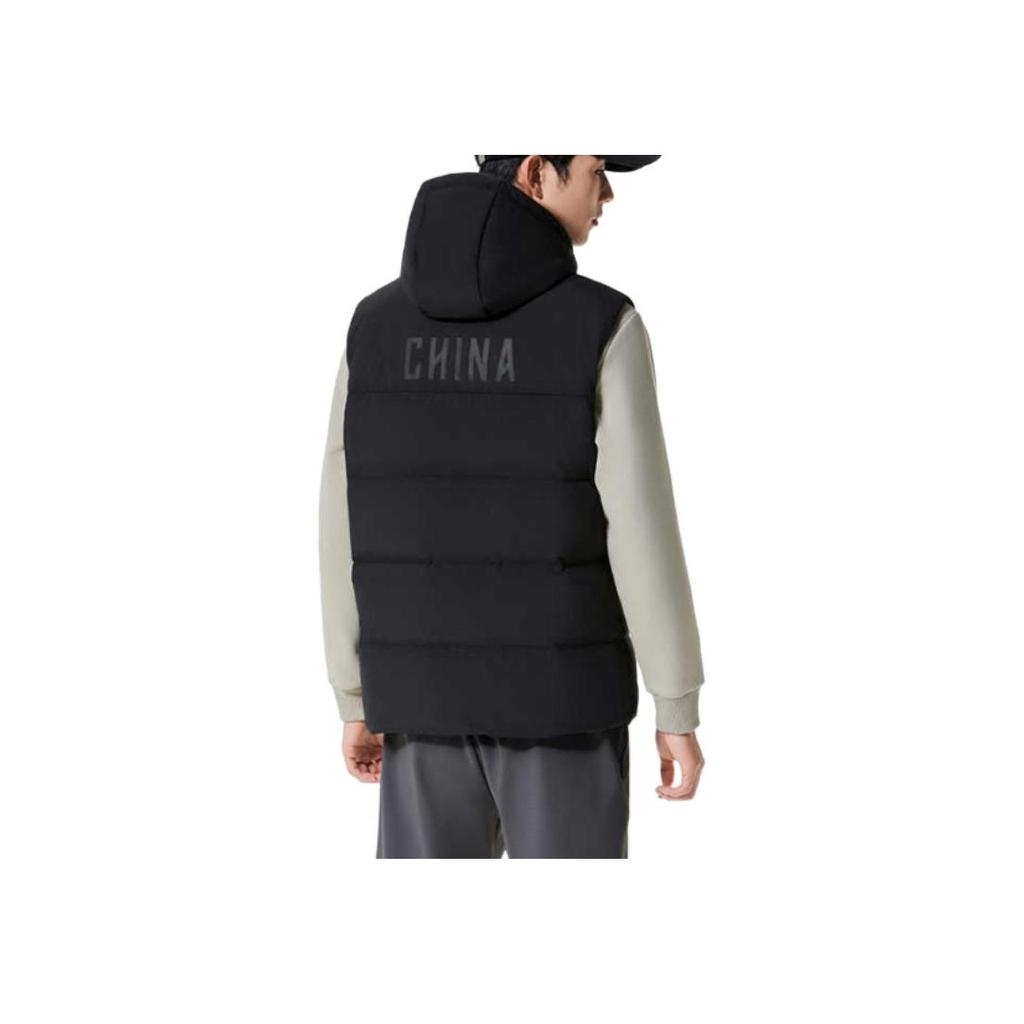 Anta Training Series Letter Zipper Hooded Sleeveless Down Vest Men Vests Basic-Black 152347919-2