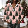 Women's Fashion Christmas Print Long Sleeve Hooded Pullover Sweatshirt Top