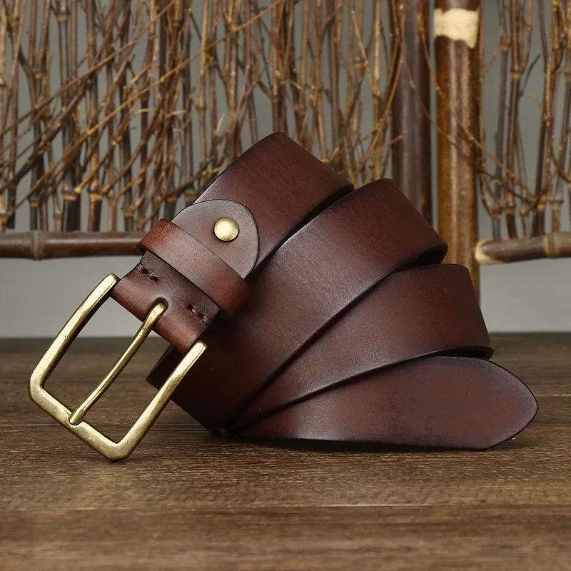 3.8CM High Quality Belt Men's Genuine Leather Top Layer Pure Cowhide Brass Buckle Jeans Fashion Belts for Men Waistband Male