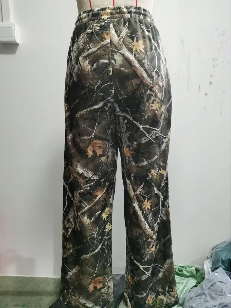 2024 Cross-border Teen Camouflage Elastic Drawstring Wide-Leg Pants
