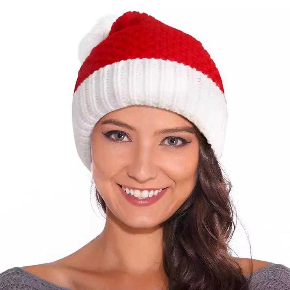 Knitted Christmas Hat Soft Xmas Decor Winter Beanie Santa Caps  for Women Men