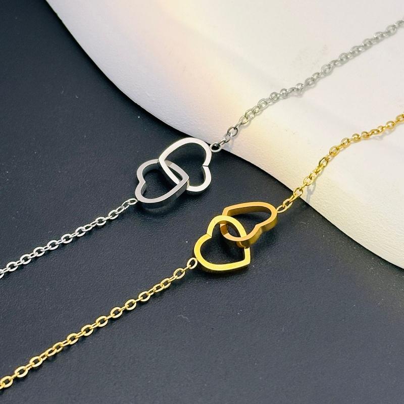 Simple Double Heart Pendant Necklace for Women Couple Stainless Steel Choker Gold Color Chain Wedding Party Friends Zircon Gift