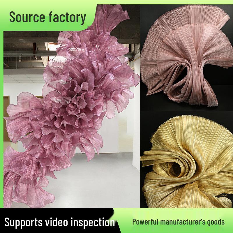 Metallic Pearl Pleated Yarn Fabric for Sculptable Wedding and Stage Floral Design
