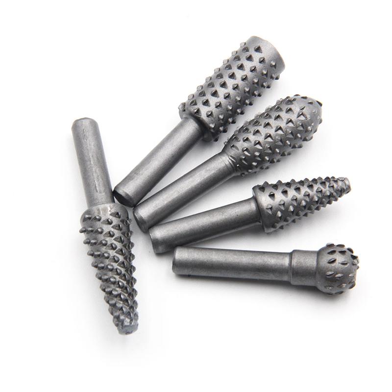 5pc Black Woodworking Wolf Tooth Stick Silver Rotary File DIY Grinding Accessories Set Electric Grinding Head Tool Set