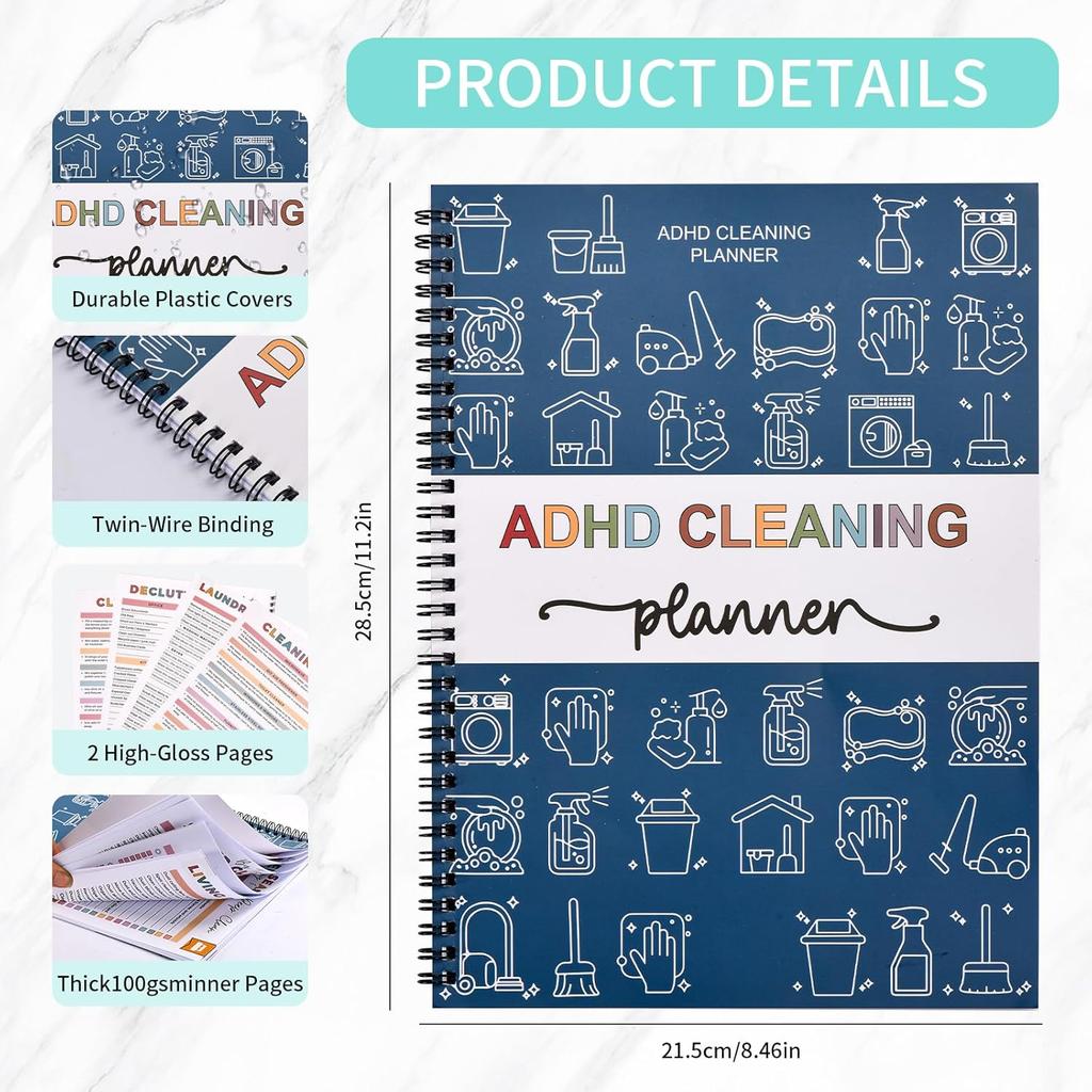 ADHD Cleaning Planner for Adults and Teens - Daily, Weekly & Monthly Cleaning Schedule & Checklist - Reble Household Chore Organizer with DIY