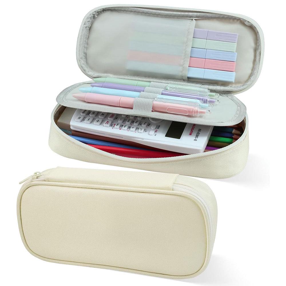 Minimalist Canvas Pencil Case - Large Capacity, Stylish Solid Color for Students