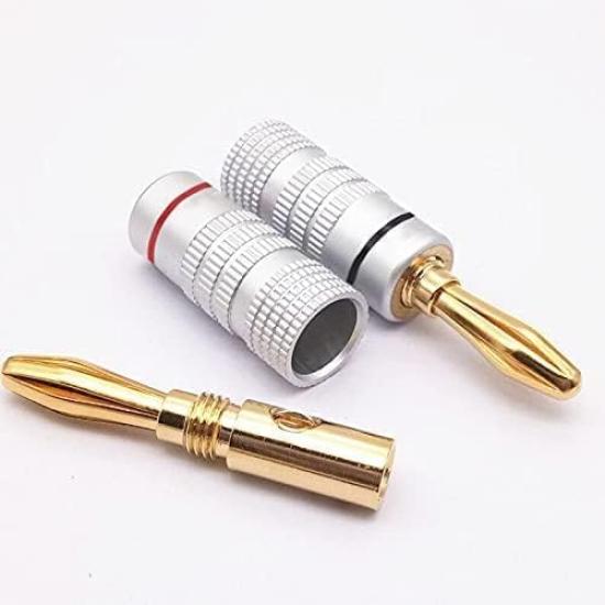 AMIUKON 24K Gold Plated Banana Plugs Speaker Cable Aluminum Metal 4mm of Connectors, Shell, 12AWG-18AWG Gauge, (Set 16)