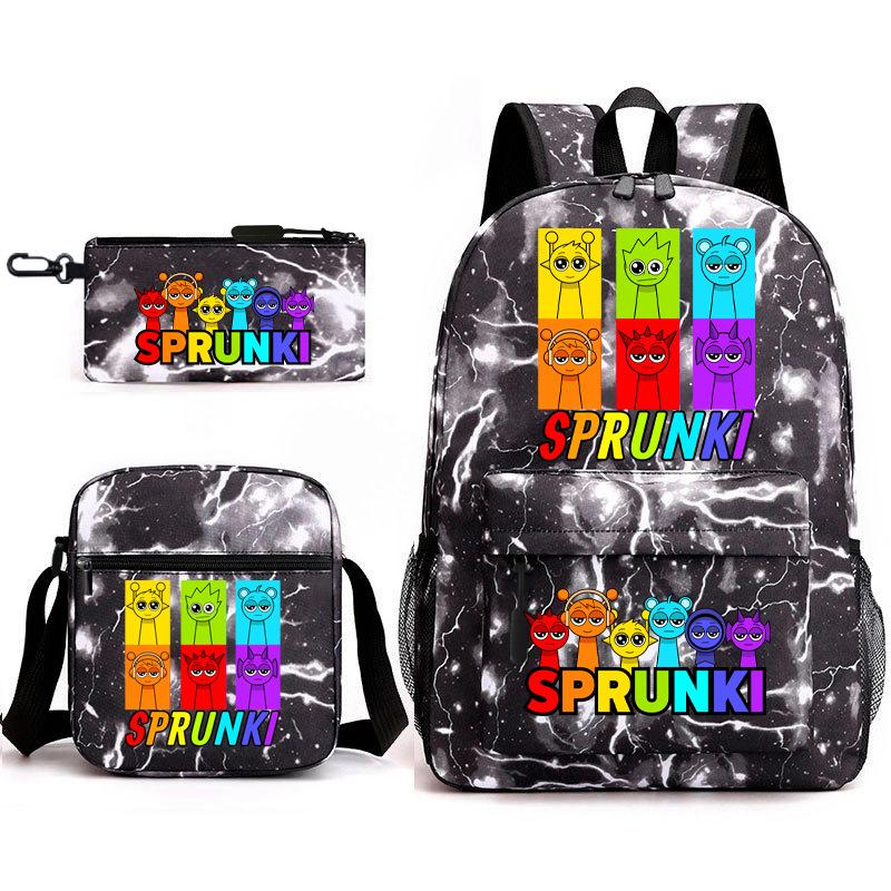 New Game Merchandise Primary School Bag Rhythm Box Sprunki Cartoon Starry Sky Backpack 3-piece Set L