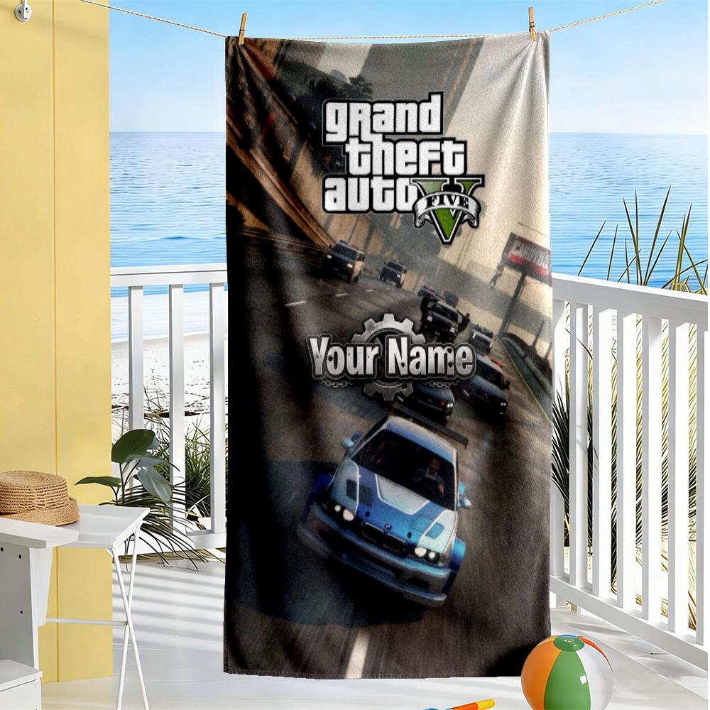 Gta Customizable Name Beach Towel Super Soft & Absorbent Suitable for Swimming Gym Camping Yoga Vacation