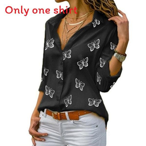 English Fashion Shirt With Butterfly Print And Spandex For Casual Wear