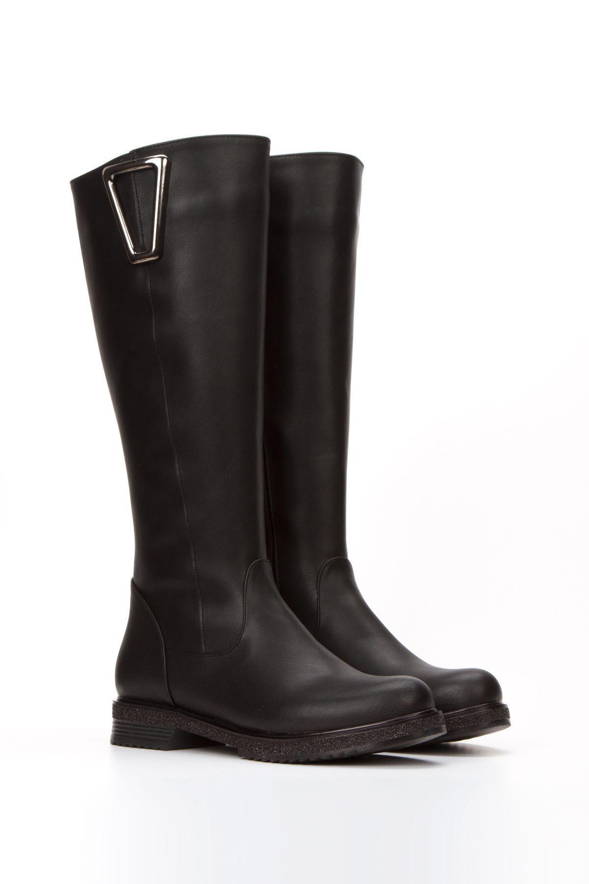 

Women Modern Stylish Fashion Boots Boots Faux Leather Black Buckle Flat Sole Zipper Riding Boots 36